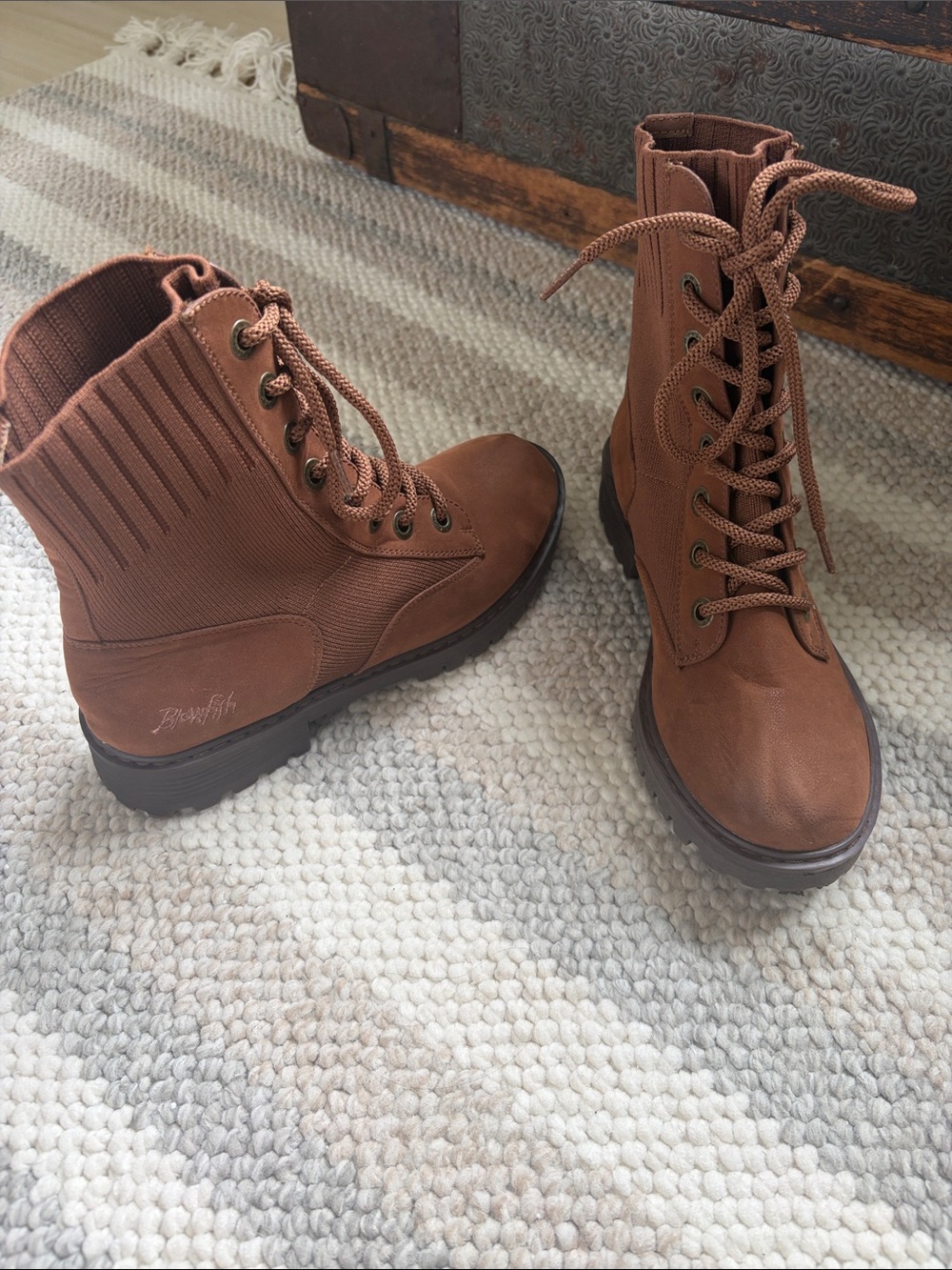 Blowfish Chestnut Brown Lace-Up Combat Ankle Boots